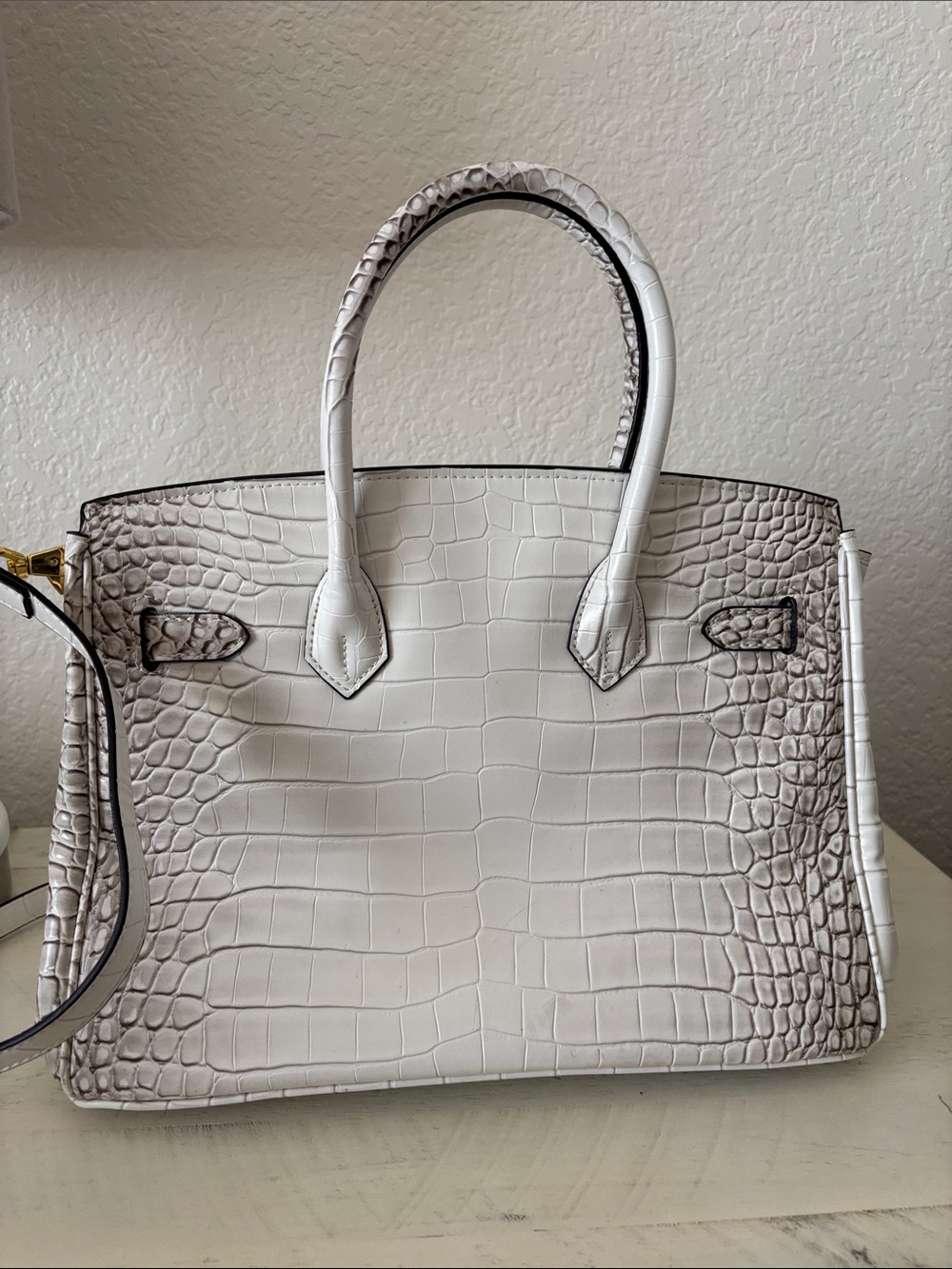White Grey Inspired Faux Leather Fashion Bag Tote Satchel Detachable Adj strap - Picture 7 of 16